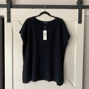 Eileen Fisher Peruvian Organic Cotton Boucle Square Top, Black, 2X
